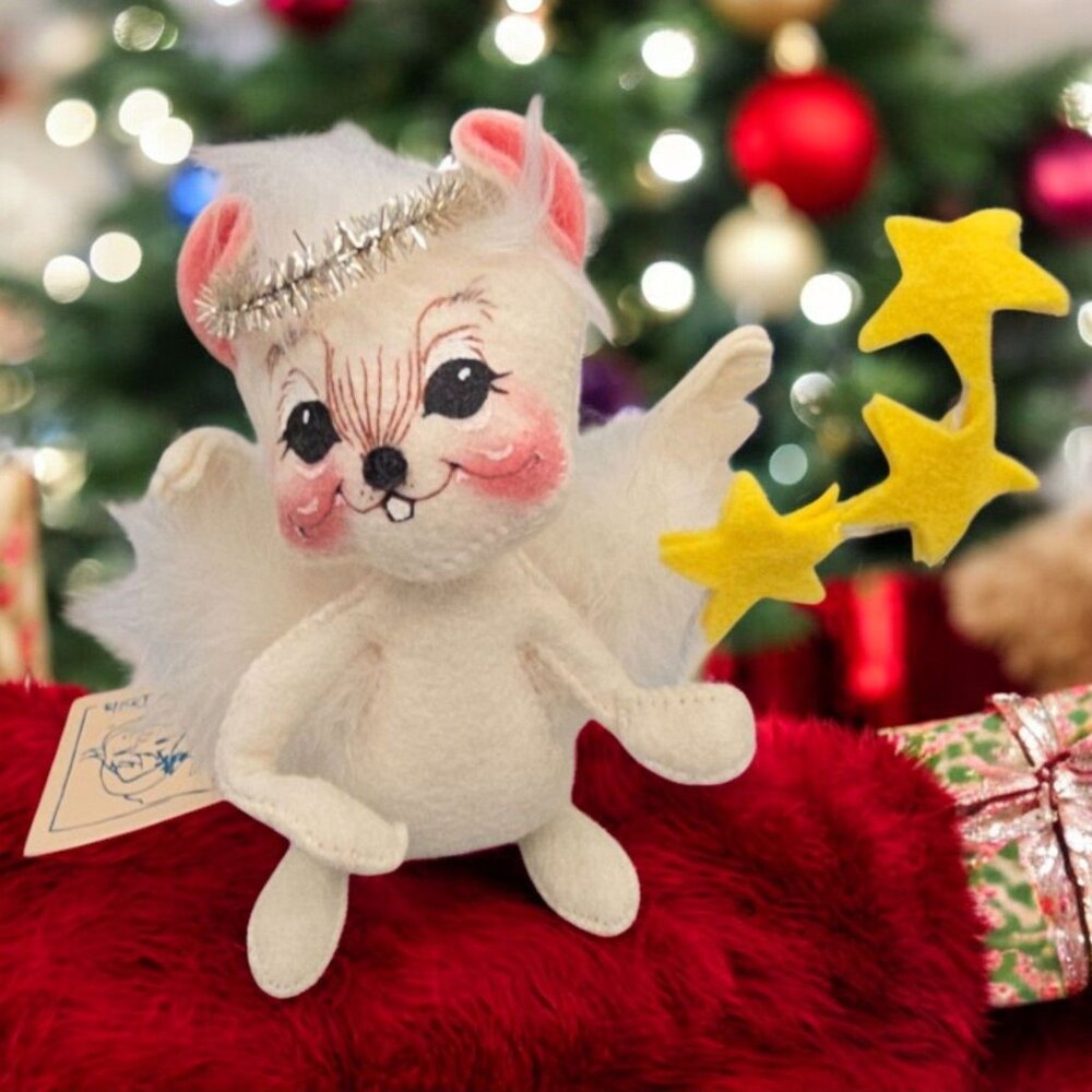 Annalee 7" White Angel Christmas Mouse Stars Halo Feather Wings Vintage 1999